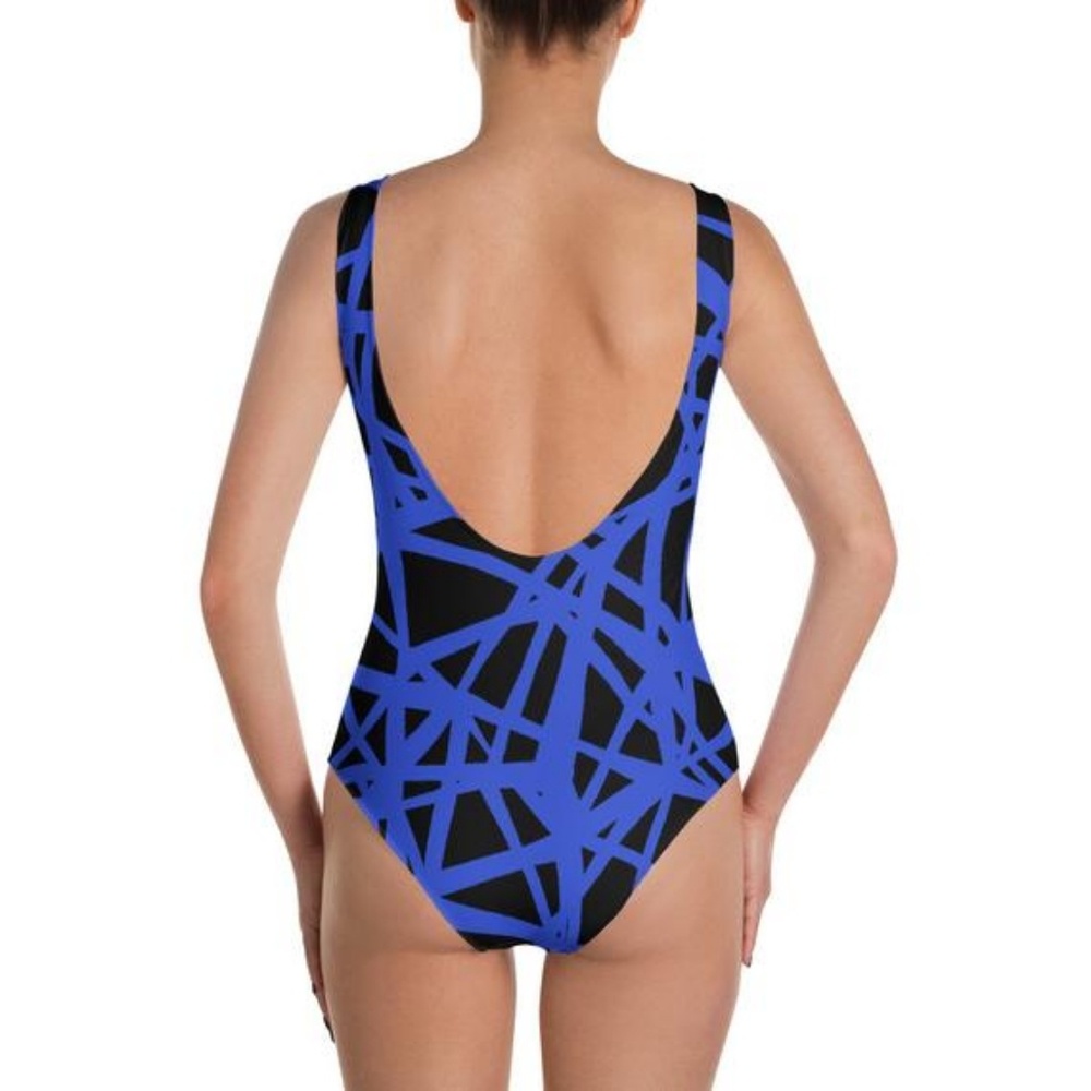 Blue and Black Lines Women's One Piece Swimsuit - Picture 3 of 6